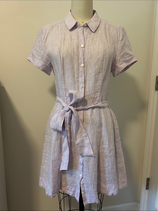 Hill House Dresses & Skirts - Hill House Lavender-Striped Tie-Waist Linen Shirt Dress